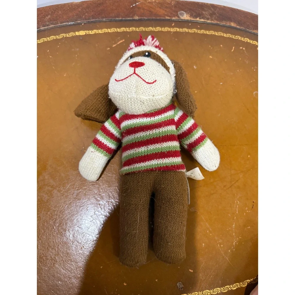 Dan Dee Knit Puppy Dog Plush Kids Small Brown Good Christmas Striped Sweater Hat